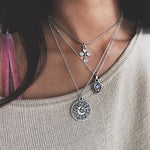 Opal Drops Pendant Cross Tarot Sign Silver Necklace