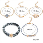 Turtle Map Heart Letter Crystal Beads Chain Multilayer Pendant Gold Bracelet Set