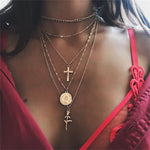 Round Cross Rose Gold Clavicle Chain Necklace
