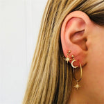 Temperament Crystal Star Moon Round Geometry Gold Drop Ear Studs Charm Exquisite Earrings Set