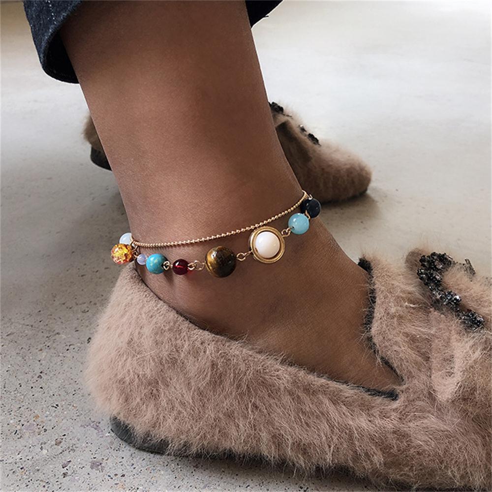 Planet Gem Beaded Gold and Silver Anklet