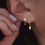 Crystal Gold Wine Glass Circle Drop Pendant Earrings