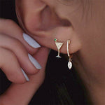 Crystal Gold Wine Glass Circle Drop Pendant Earrings