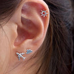 Simple Silver Airplane Cloud Sun Stud Earrings Set