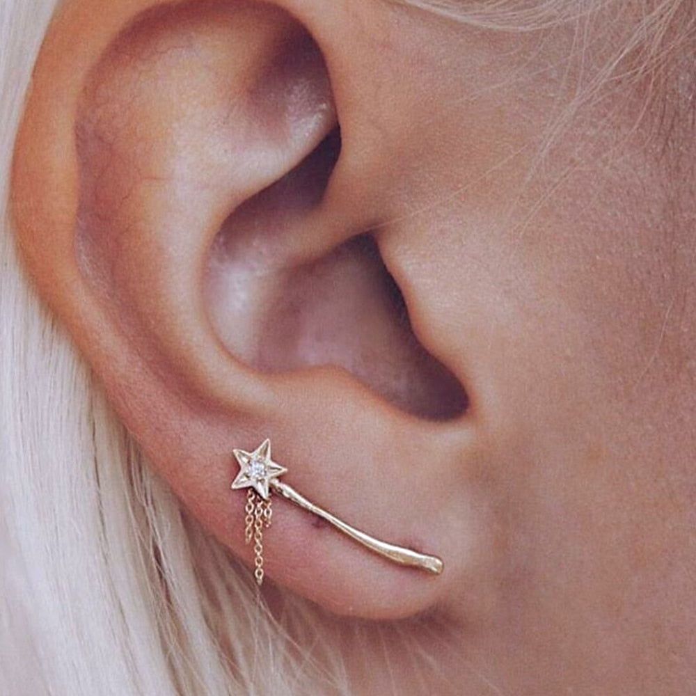 Gold Stars Tassel Crystal  Earrings