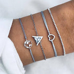 Triangle Chain Map Heart Beaded Bracelet Set