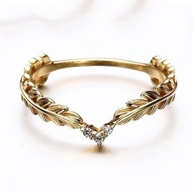 Leaf Heart Love Crystal Rhinestone Gold Joint Ring
