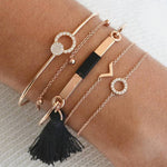 Crystal Circle Geometry Tassel Pendant Bracelet Set