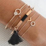 Crystal Circle Geometry Tassel Pendant Bracelet Set