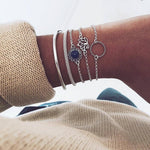 Exquisite Black Gems Hollow Lotus Chain Bracelet Set