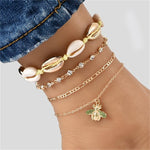 Geometric Shell Crystal Bee Chain Anklet Gold Anklets