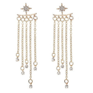 Classic Star Snowflake Crystal Rhinestone Chain Tassel Gold Silver Earrings Set