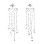 Classic Star Snowflake Crystal Rhinestone Chain Tassel Gold Silver Earrings Set