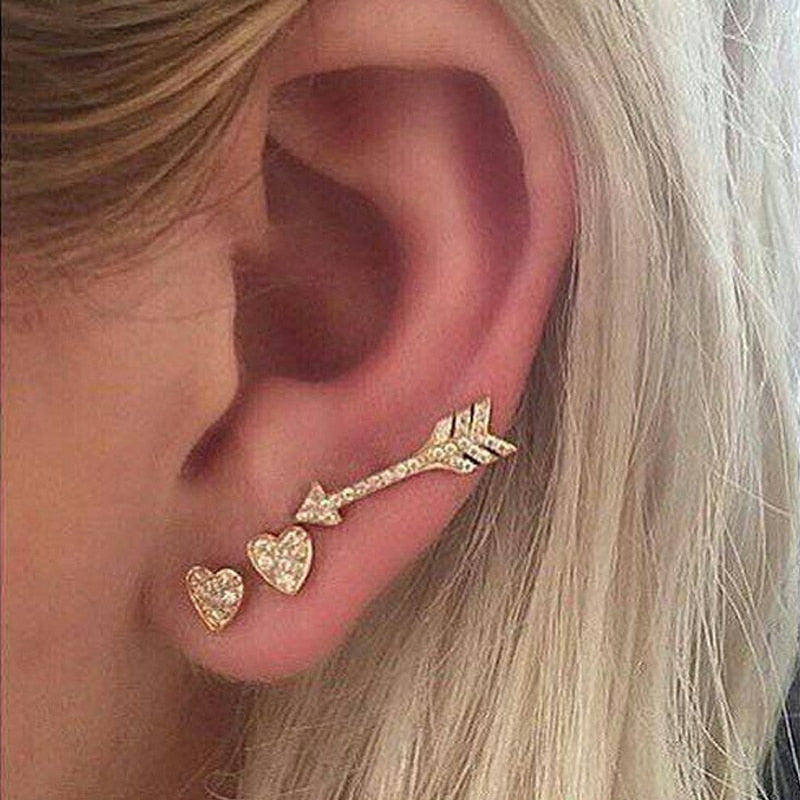 Classic Heart Shaped Arrow Gold Stud Earrings