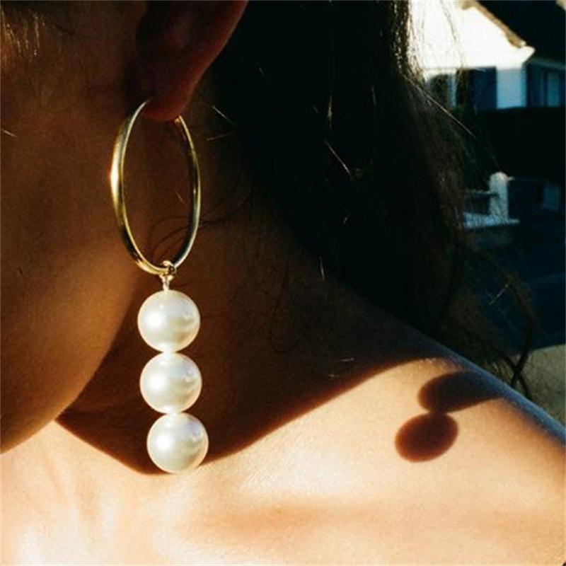 Pearl Pendant Fringe Punk Circle Gold Stud Earrings