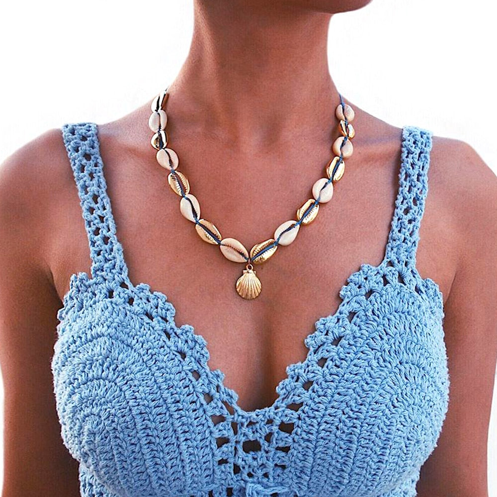 Beach Choker Shell Leather Rope Woven Short Necklaces